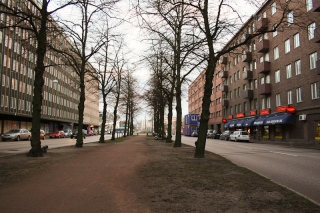 Just in front of our apartment building in Gothenburg.  Ullevi stadium is off to the left and the La Vacca restaurant is off to the right.