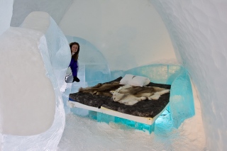 Another room in the Ice Hotel with Rhonda peaking around the corner.