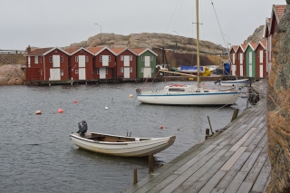 Some summer buildings and boats in Smogen.