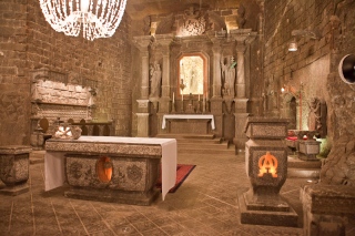 In the Kinga chapel at the Wieliczka Salt Mine.