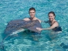 Chad and Rhonda with a stingray at Stingray City.  John, our guide, taught us how to hold them.